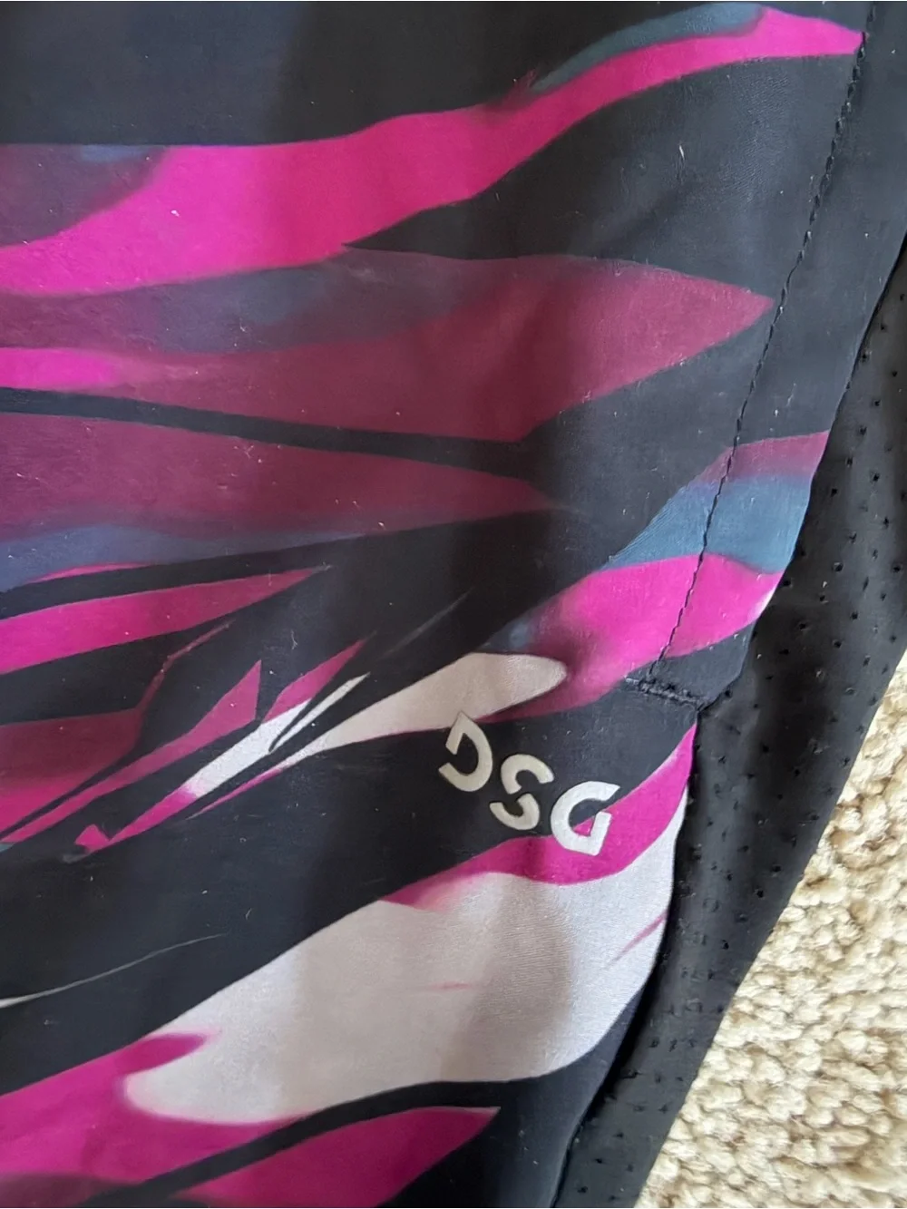 DSG Abstract Print Athletic Running Shorts Black Pink Blue S